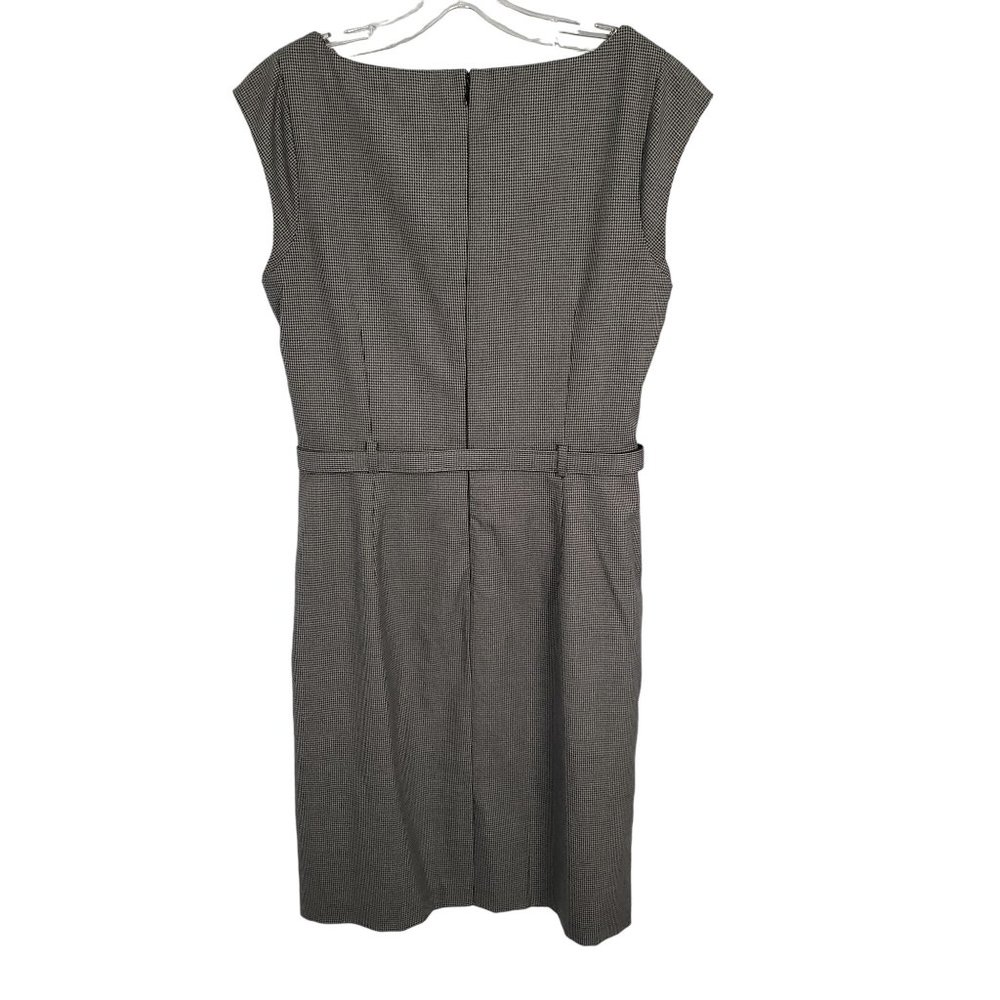 Banana Republic Sz 12 Dress Micro Houndstooth Cap Sleeve Belt Draped Black Gray - Picture 3 of 13